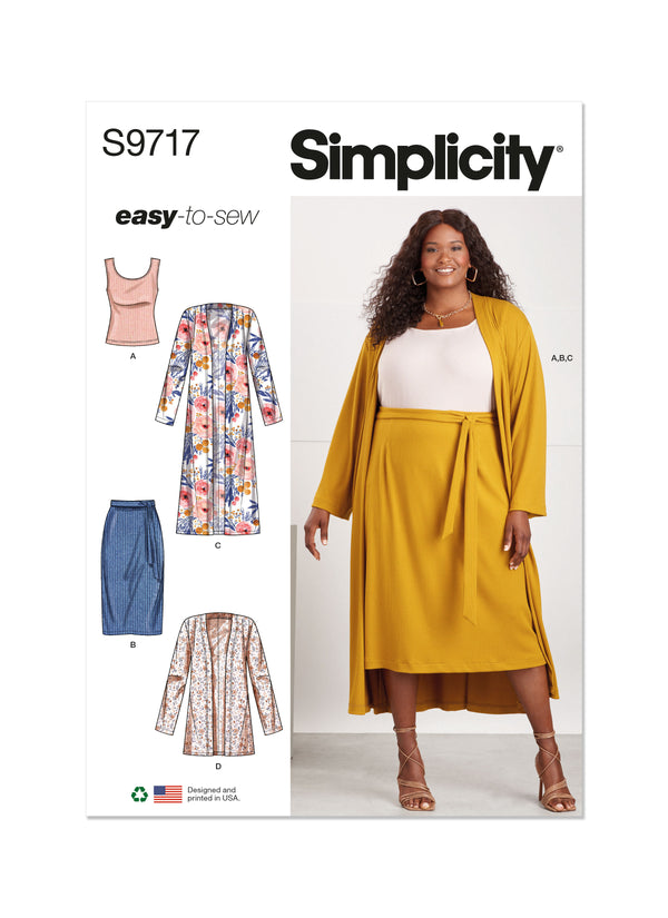 Simplicity S9717 Women's Knit Top, Cardigan and Skirt