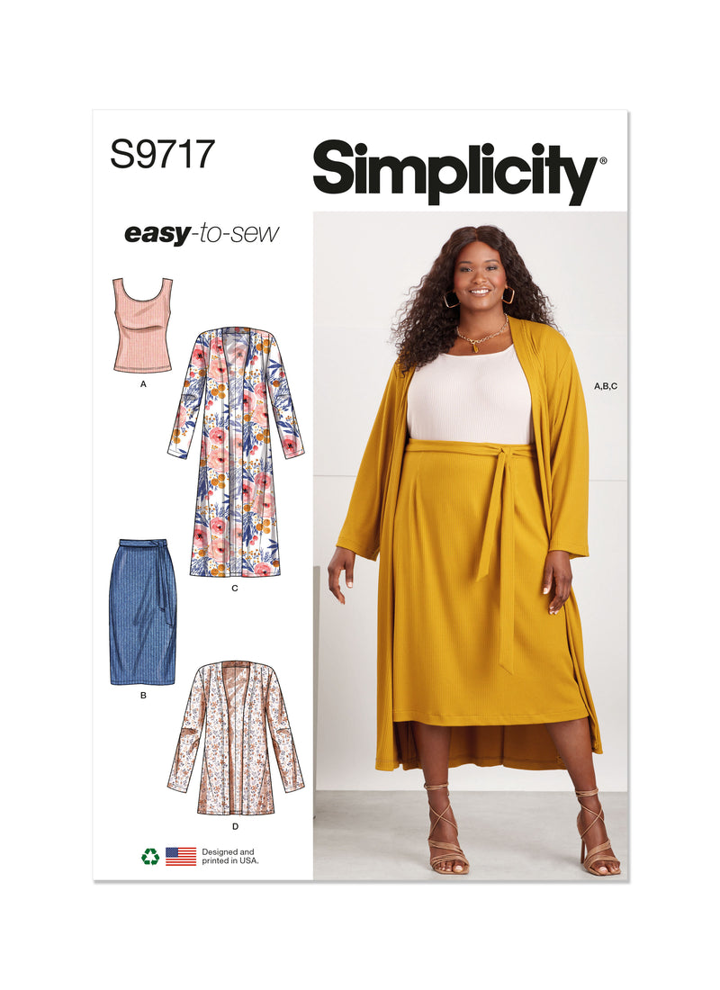 Simplicity S9717 Haut Tricoté, Cardigan et Jupe pour Femmes
