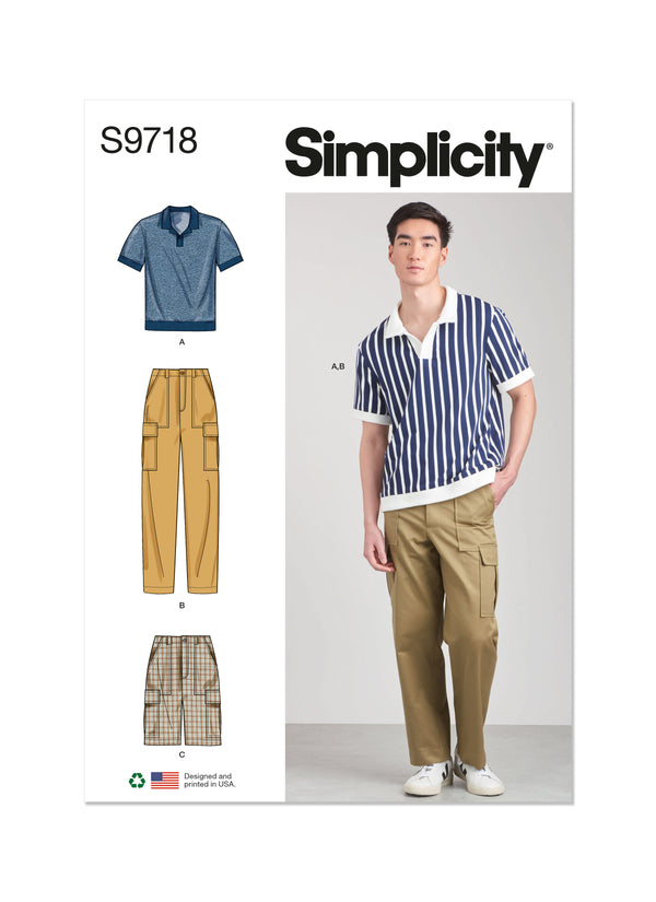Simplicity S9718 Men's Knit Top, Cargo Pants and Shorts