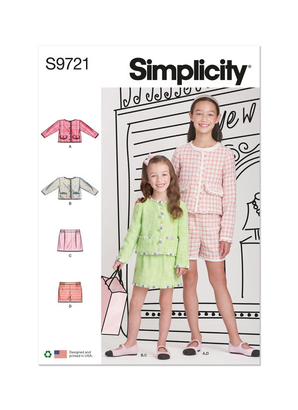 Simplicity S9721 Children's and Girls' Jackets, Skirt and Shorts