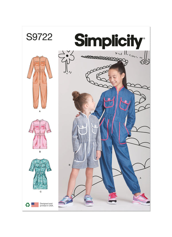 Simplicity S9722 Combinaison, Barboteuse et Robe pour Enfants et Filles