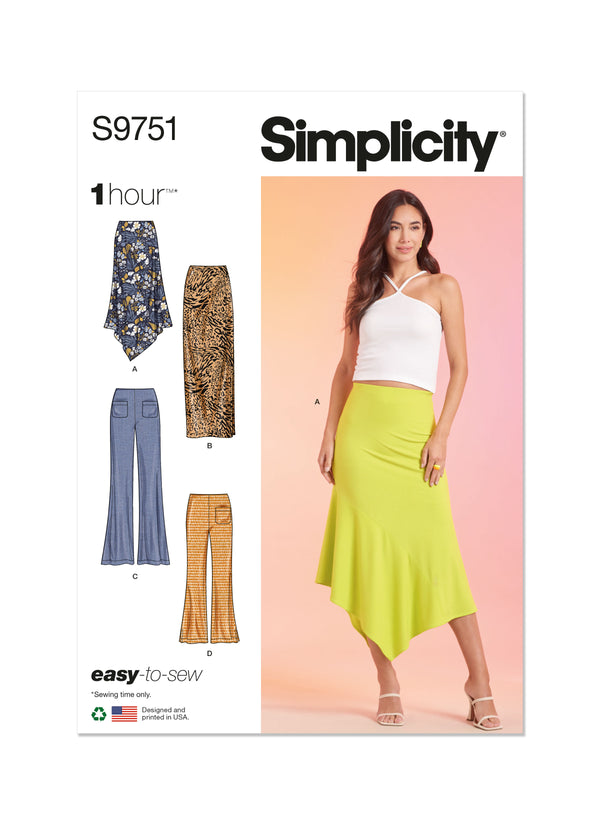 Simplicity S9751 Misses' Knit Skirts and Pants in Two Lengths