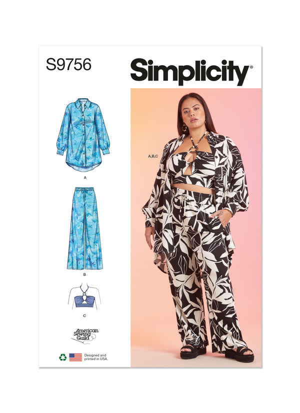 Simplicity S9756 Misses' and Women's Shirt, Pants and Halter Top for American Sewing Guild