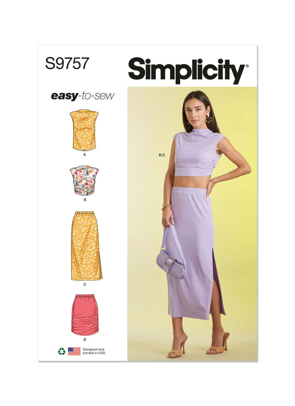 Simplicity S9757 Misses' Knit Top and Skirt in Two Lengths (S-M-L-XL-XXL)