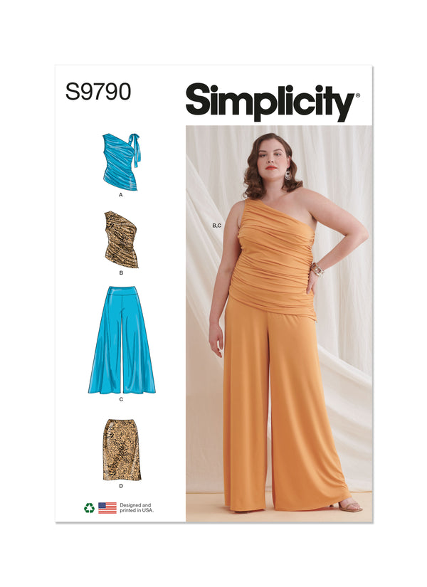 Simplicity S9790 Hauts, Pantalons et Jupe Tricotés pour Femmes