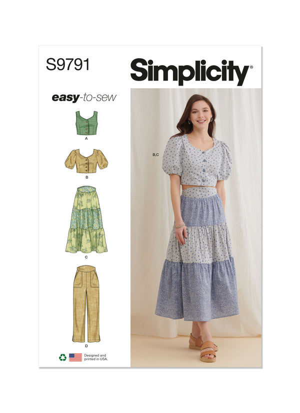 Simplicity S9791 Misses' Tops, Skirt and Pants