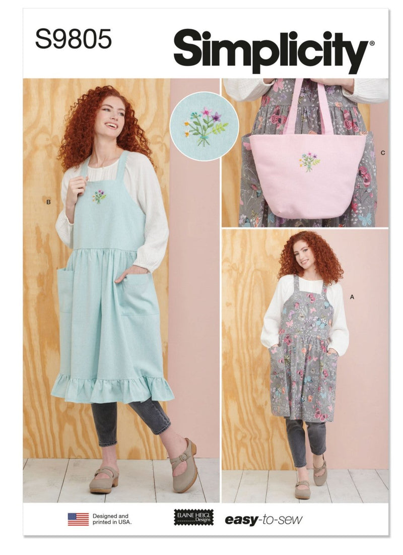 SIMPLICITY - S9805 Misses' Pinafore Aprons and Tote in One Size by Elaine Heigl Designs