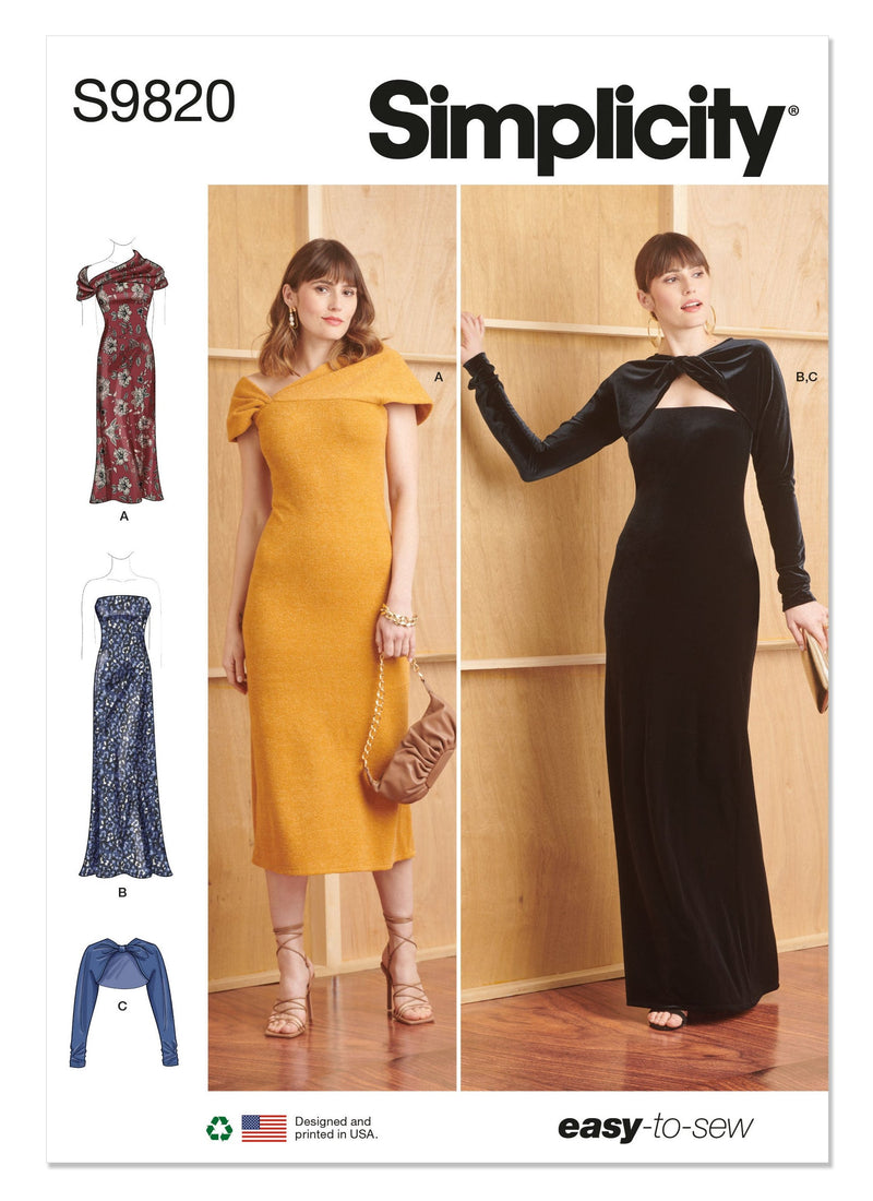 SIMPLICITY - S9820 Misses' Knit Dresses and Shrug