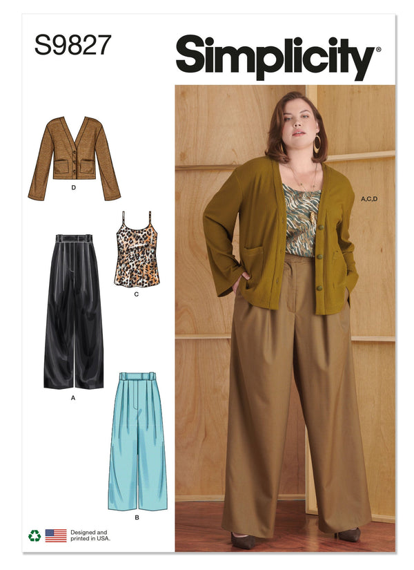 SIMPLICITY - S9827 PANTALON EN DEUX LONGUEURS, CAMISOLE ET CARDIGAN POUR FEMMES