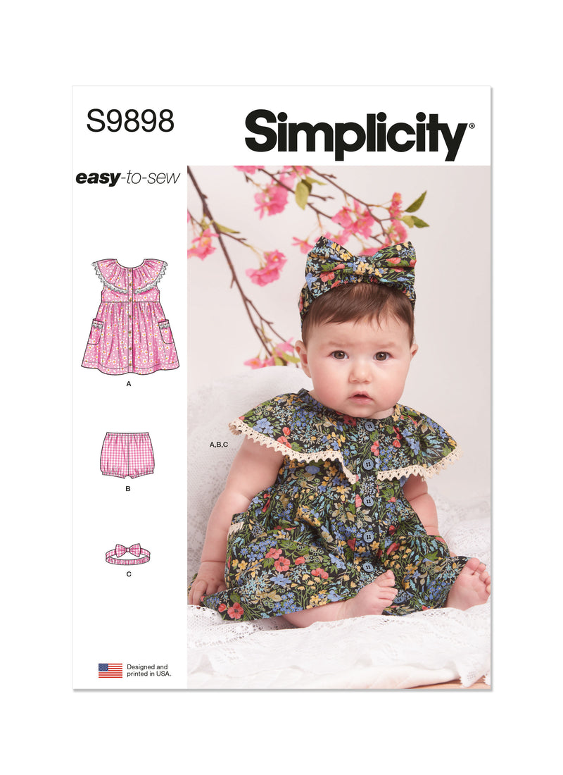Simplicity - S9898 Babies' Dress, Panty and Headband