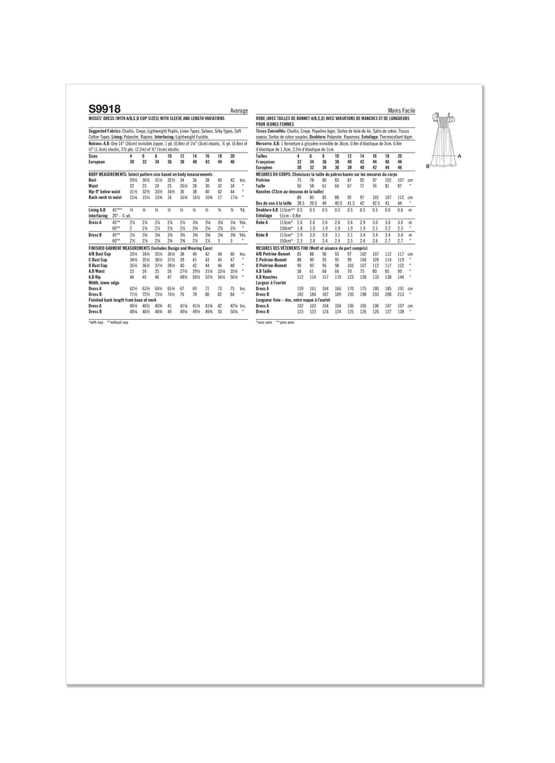 Simplicity - S9918 Misses' Dress with Sleeve and Length Variations