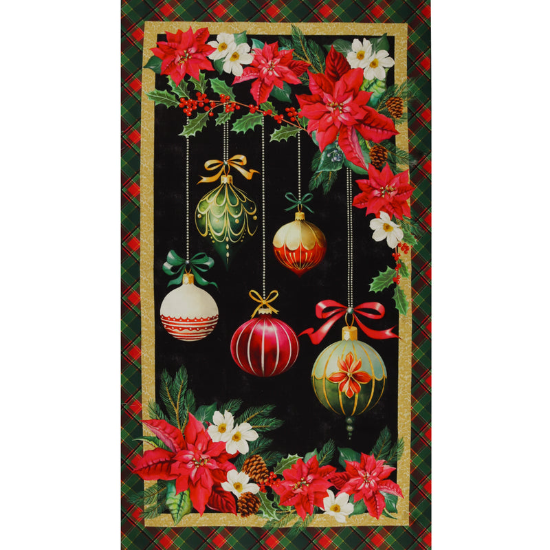 Windham Fabrics - Printed Cotton Panel 23 x 44 in (60 x 112 cm) - HOLIDAY SPLENDOR - 001 - Black