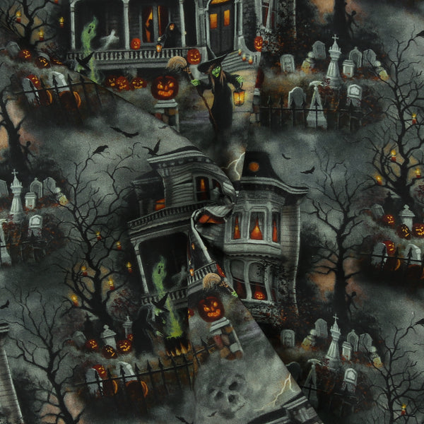 3 Wishes Fabrics - Coton Imprimé - «AN EERIE WELCOME» - 003 - Gris