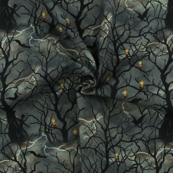 3 Wishes Fabrics - Coton Imprimé - «AN EERIE WELCOME» - 004 - Gris