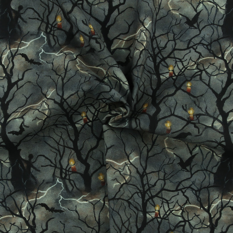 3 Wishes Fabrics - Printed Cotton - AN EERIE WELCOME - 004 - Grey