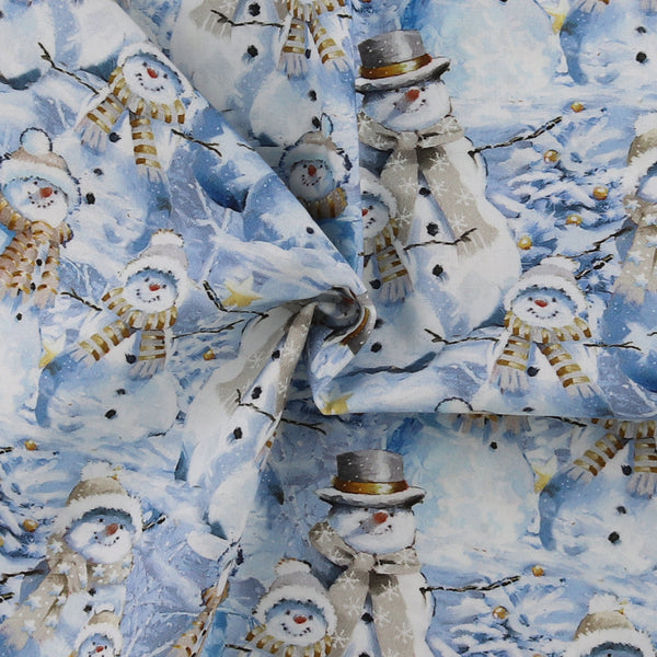 3 Wishes Fabrics - Coton Imprimé - «HERE COMES SANTA» - 003 - Bleu Pâle