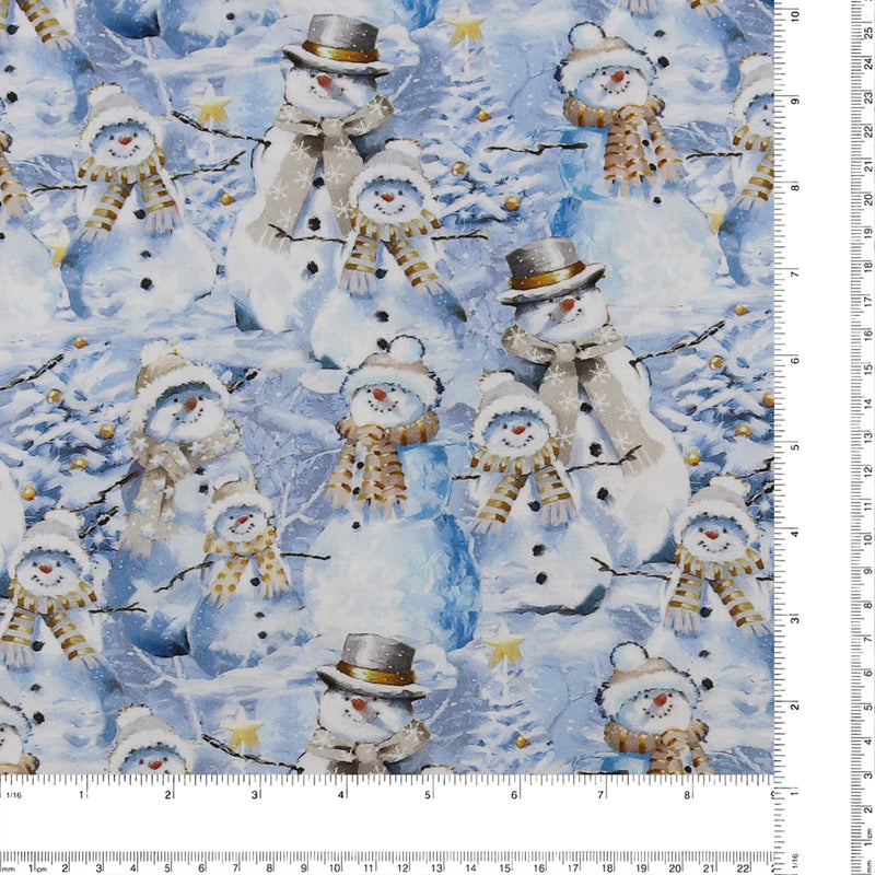 3 Wishes Fabrics - Coton Imprimé - «HERE COMES SANTA» - 003 - Bleu Pâle