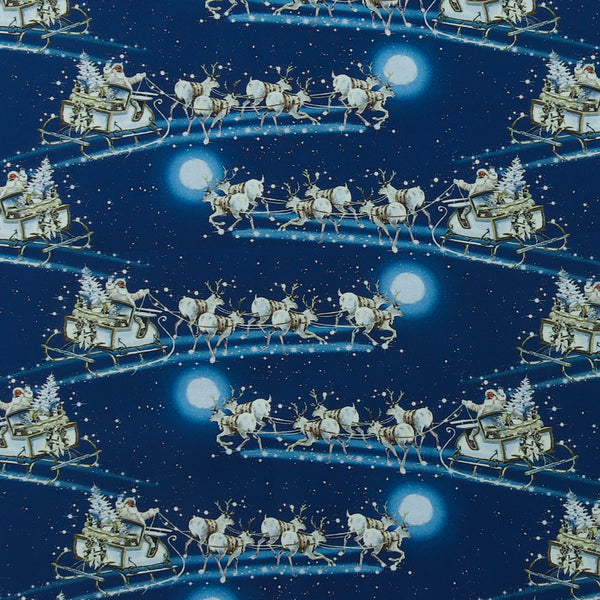 3 Wishes Fabrics - Coton Imprimé - «HERE COMES SANTA» - 006 - Bleu