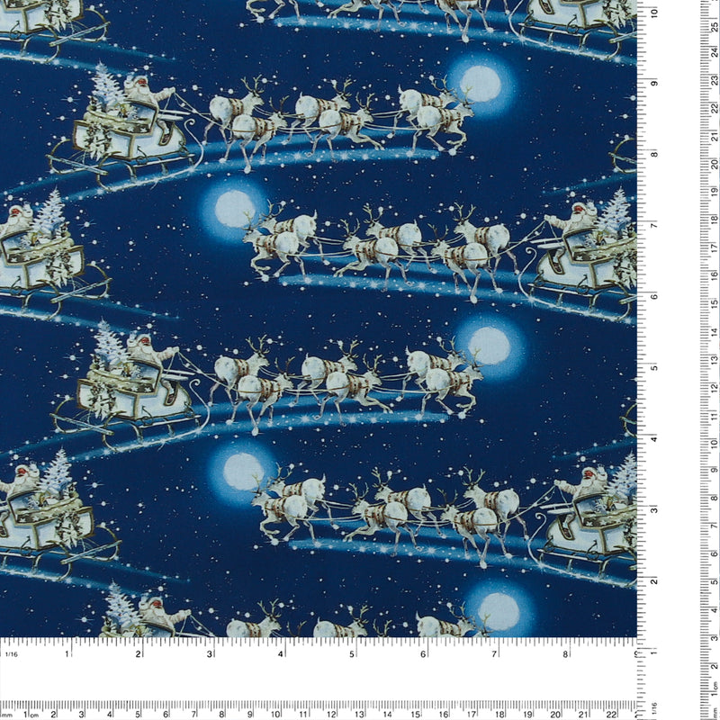 3 Wishes Fabrics - Coton Imprimé - «HERE COMES SANTA» - 006 - Bleu