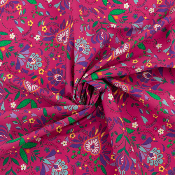 Printed Poplin - CRAYON - 001 - Fuschia