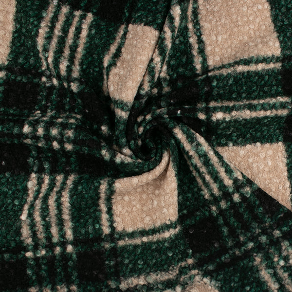 Bouclé Plaid Coating - CURLY - Green