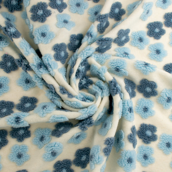 Tissu pour manteau - Fleur en Relief - 001 - Bleu