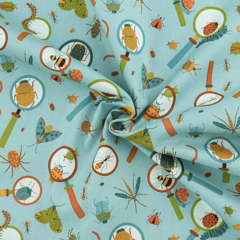 Northcott - Printed Cotton - BACKYARD BUG COLLECTOR - 001 - Aqua