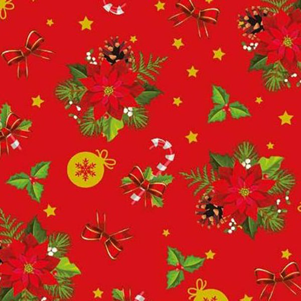 Home Decor Fabric - Tablecloth Vinyl - Christmas Bows - Red