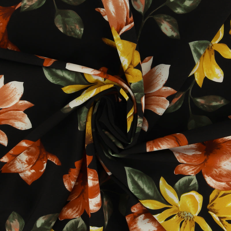 Printed Stretch Satin - LUNA - 003 - Black