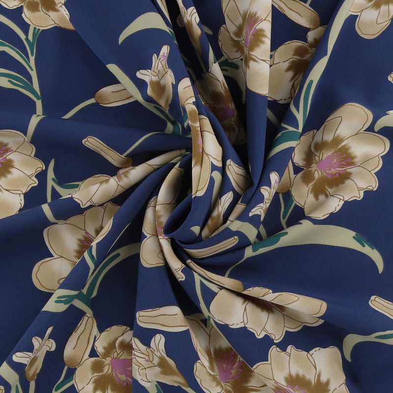 Printed Stretch Satin - LUNA - 004 - Blue