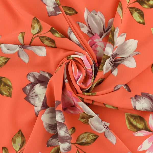 Printed Stretch Satin - LUNA - 005 - Coral
