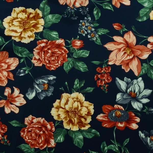 Printed Stretch Satin - LUNA - 013 - Navy