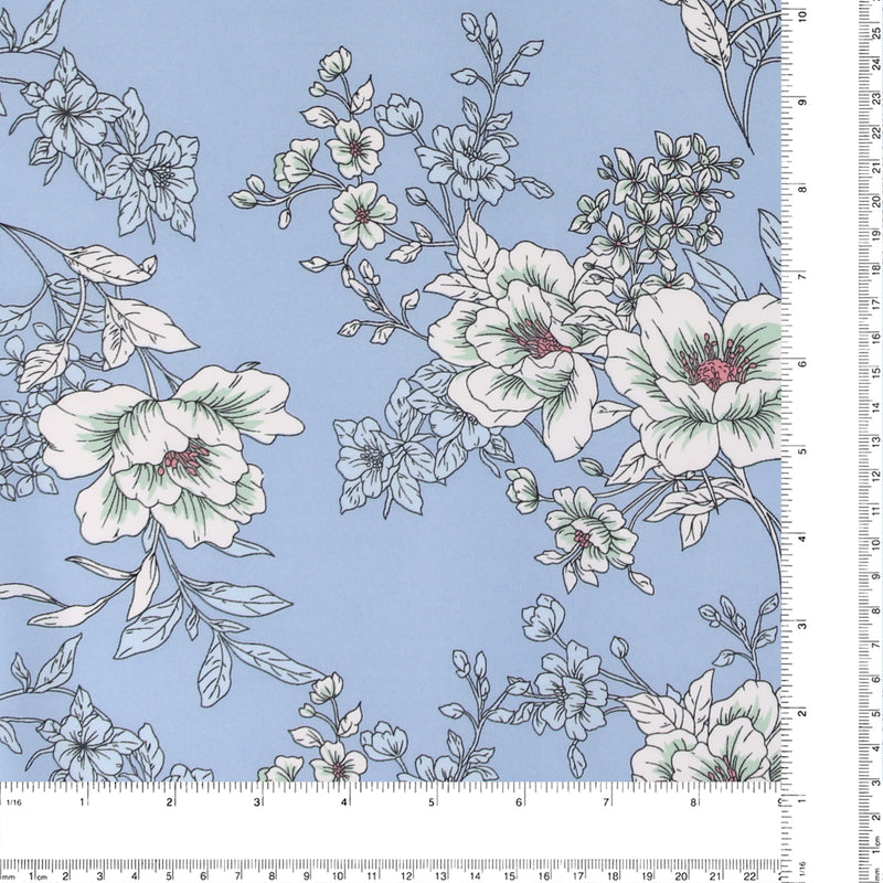 Printed Stretch Satin - LUNA - 016 - Blue