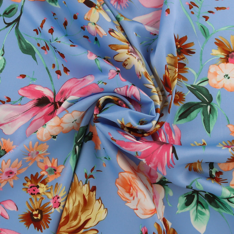 Printed Stretch Satin - LUNA - 019 - Blue