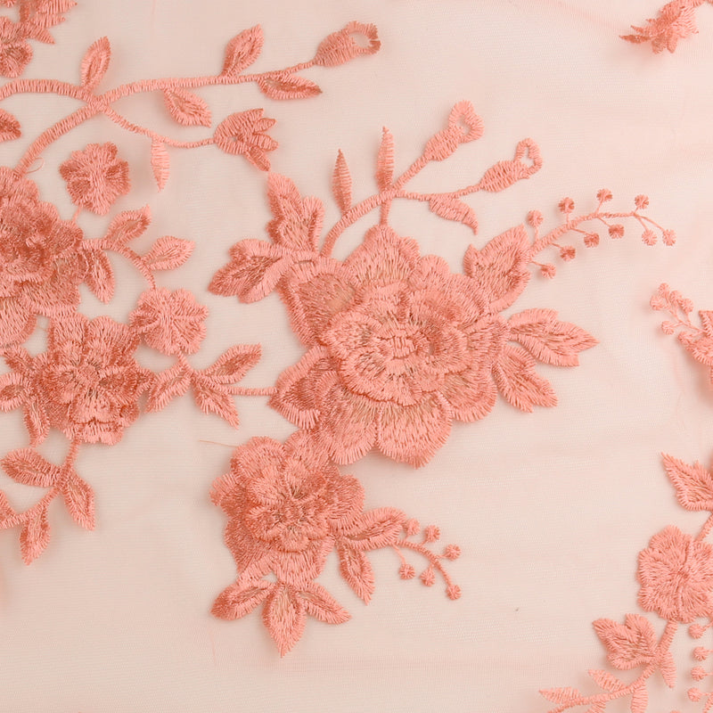 FANCY Embroidered Mesh - 005 - Salmon