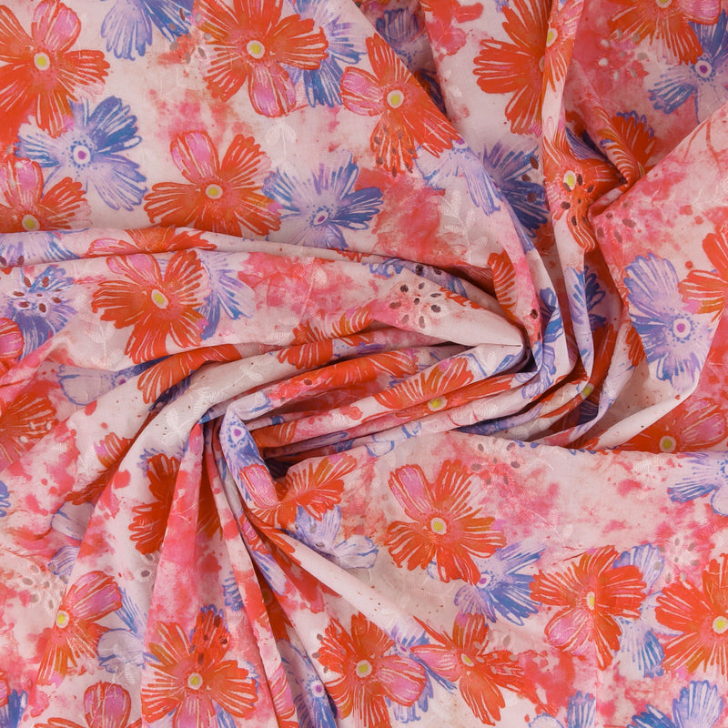 Digital Printed Voile - PASTEL - 002 - Blue/Deep Coral