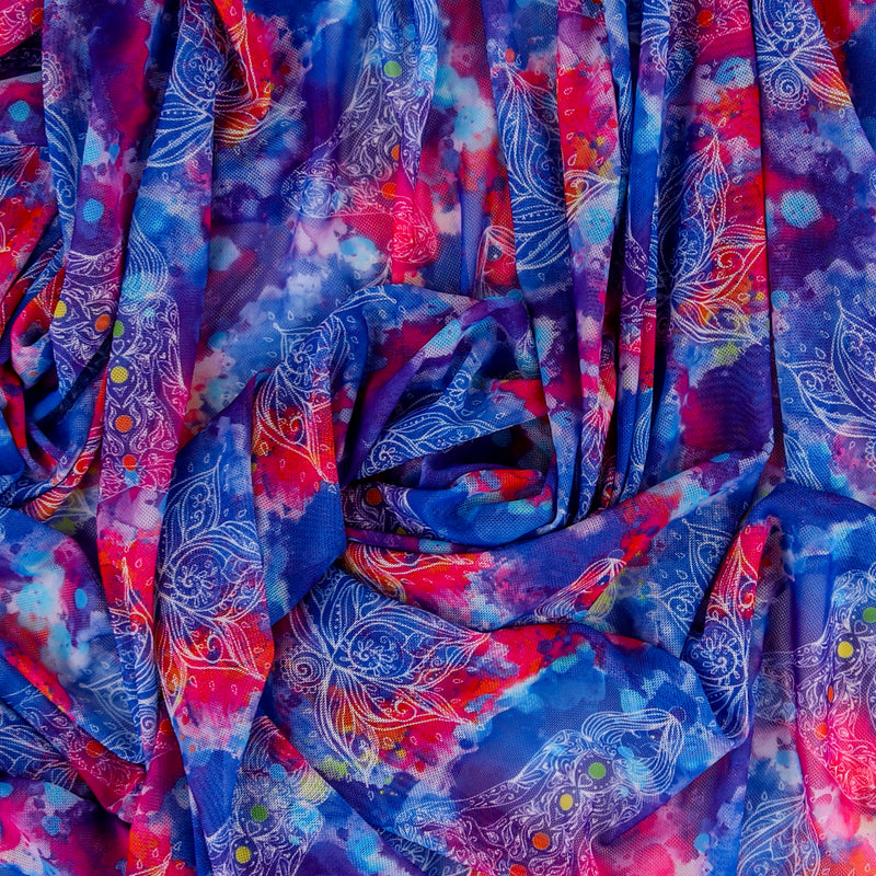 Digital Printed Mesh - OLIVIA - 001 - Blue/Pink
