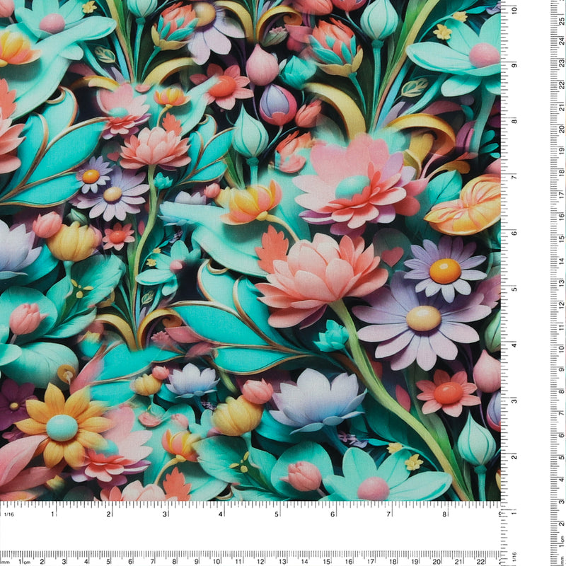 Digital Printed Cotton - TECHNOFLOWER - 004 - Aqua