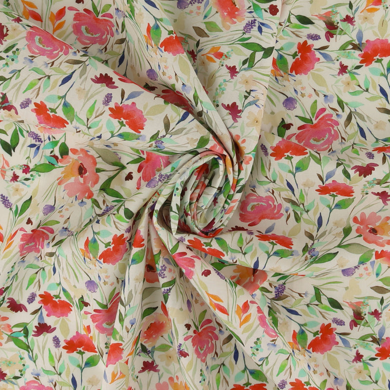 Printed Cotton - FLIRTY FLORALS - 004 - White