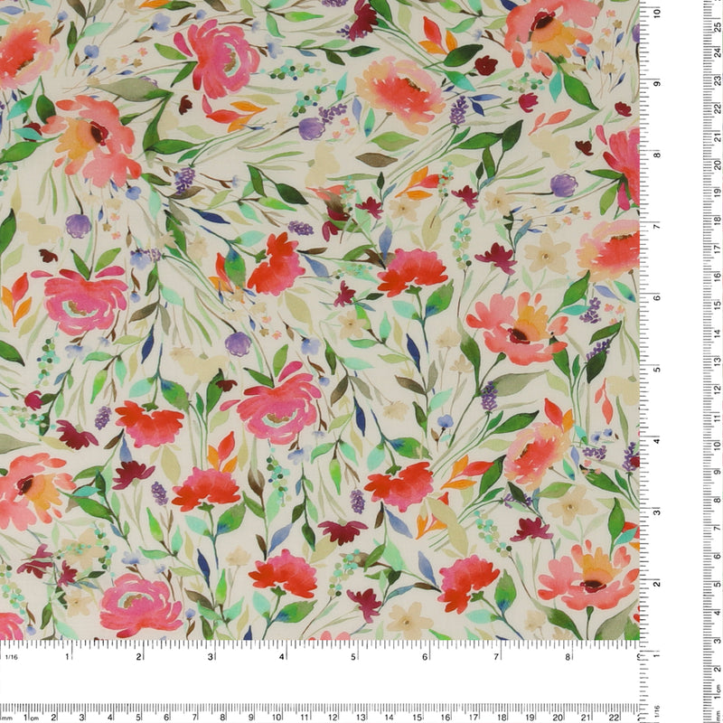 Printed Cotton - FLIRTY FLORALS - 004 - White