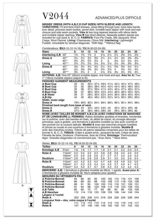 Vogue - V2044 Misses' Dress with Sleeve and Length Variations