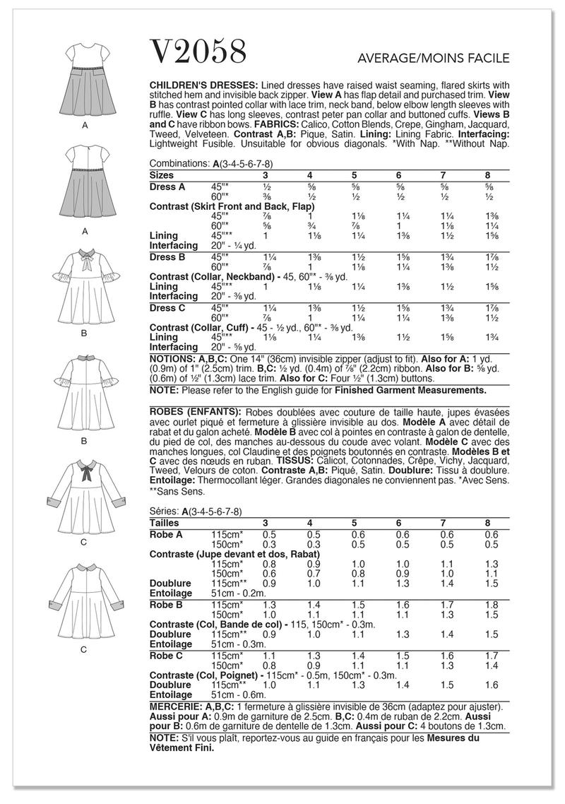 V2058 CHILDREN'S DRESSES