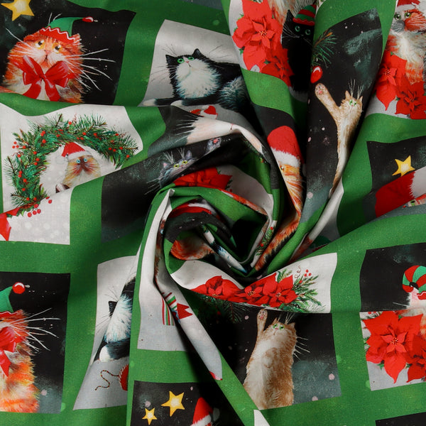 Windham Fabrics - Printed Cotton - MEOWY CHRISTMAS - 001 - Green