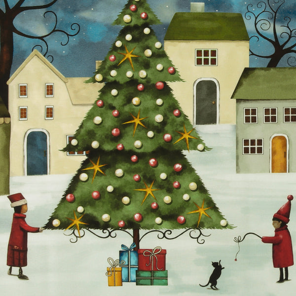 Henry Glass & Co - Printed Cotton panel 36 x 44 in (91 x 112 cm)- IT'S THE HOLIDAYS - 005 - Blue