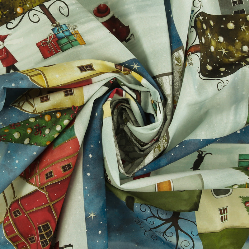 Henry Glass & Co - Printed Cotton panel 36 x 44 in (91 x 112 cm)- IT'S THE HOLIDAYS - 005 - Blue