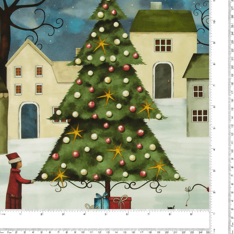 Henry Glass & Co - Printed Cotton panel 36 x 44 in (91 x 112 cm)- IT'S THE HOLIDAYS - 005 - Blue