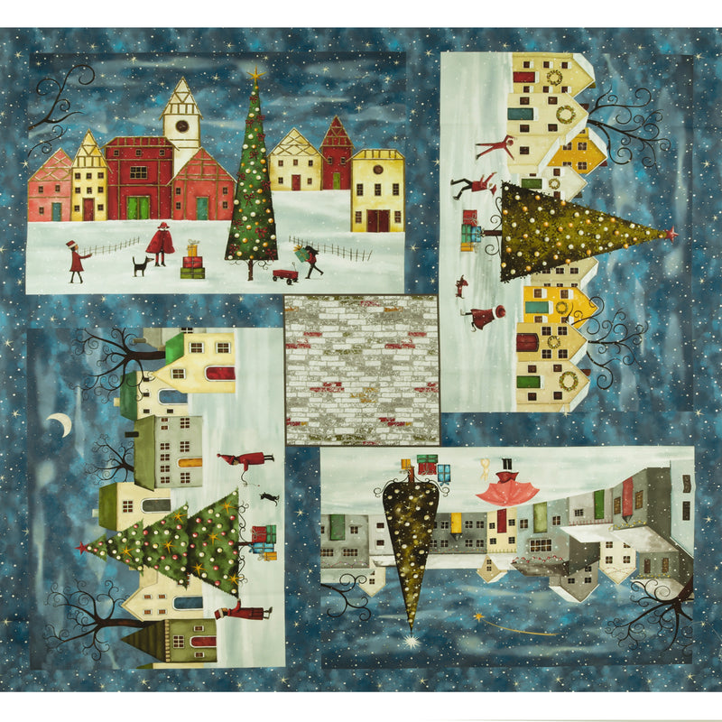 Henry Glass & Co - Printed Cotton panel 36 x 44 in (91 x 112 cm)- IT'S THE HOLIDAYS - 005 - Blue