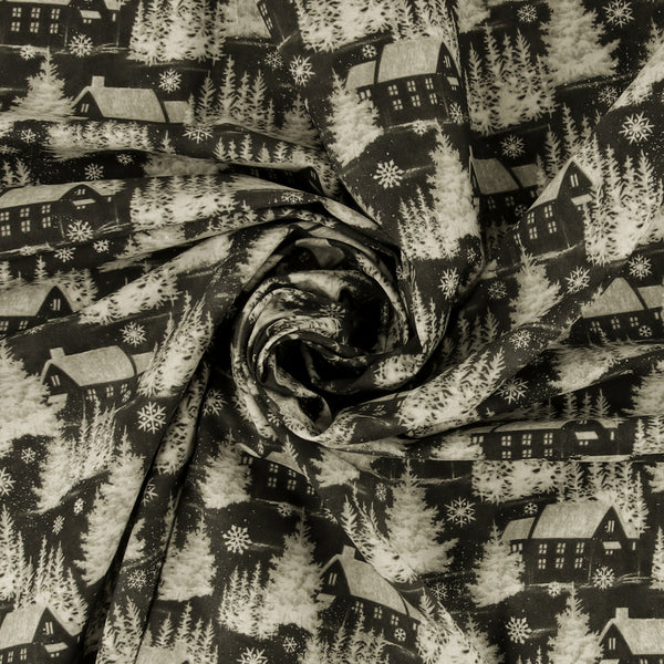 Blank - Printed Cotton - BE MERRY & SHINE BRIGHT - 001 - Black