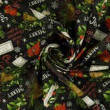 Blank - Printed Cotton - BE MERRY & SHINE BRIGHT - 006 - Black