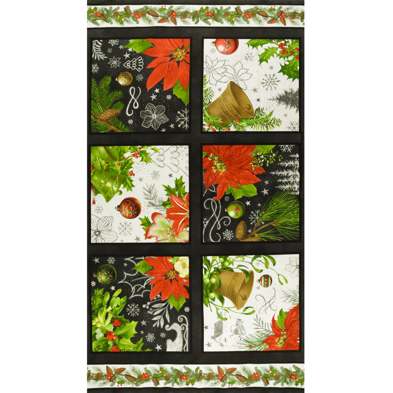 Blank - Printed Panel Cotton 24 x 44 in (61 x 112 cm) - BE MERRY & SHINE BRIGHT - 007 - Black